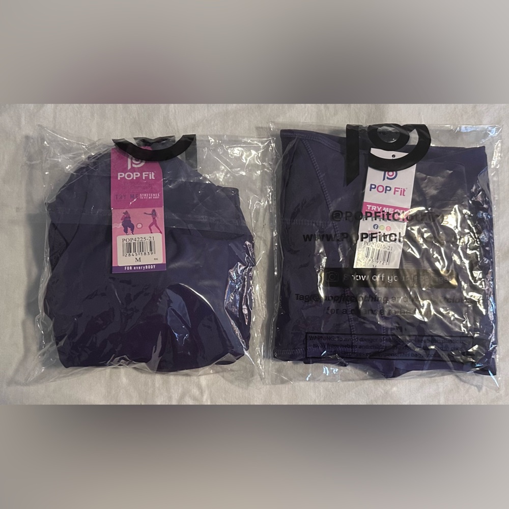 POP Fit Deep Purple Activewear Set - Top and Leggings - Size: Medium
